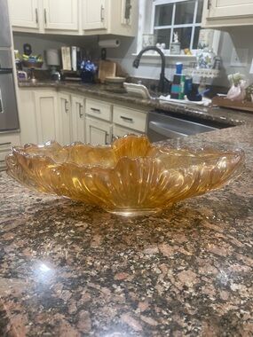 Vintage Large Canoe Shaped Marigold Carnival Glass Centerpiece Fruit Bowl Dish